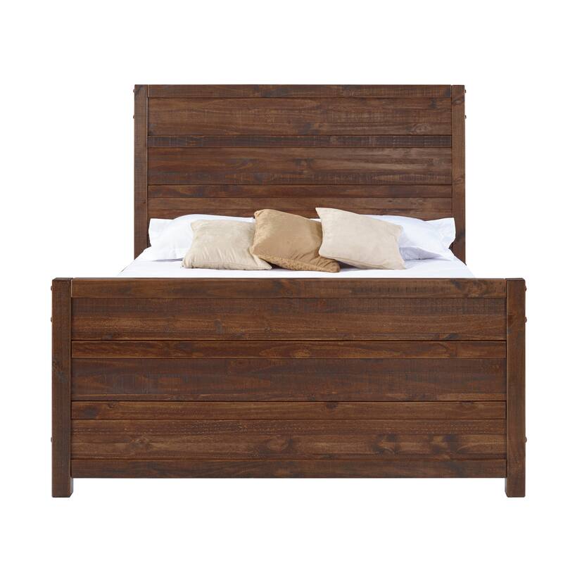 Modern Platform Bed - Rustic Pine Bed Frame with Wide Rails - Bedroom Furniture - Antique Walnut Finish