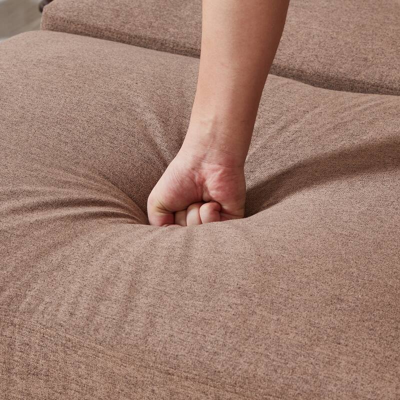 L Shaped 3 Seats Sofa with Armrest Organizer, Linen Sectional Sofa with Movable Ottoman, Comfy Upholstered 3 Seater Couch,