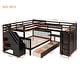 preview thumbnail 29 of 43, Twin-Twin over Full L-Shaped Bunk Bed with 3 Drawers, Portable Desk, Wardrobe, Guardrails & Solid Pine Frame, Grey