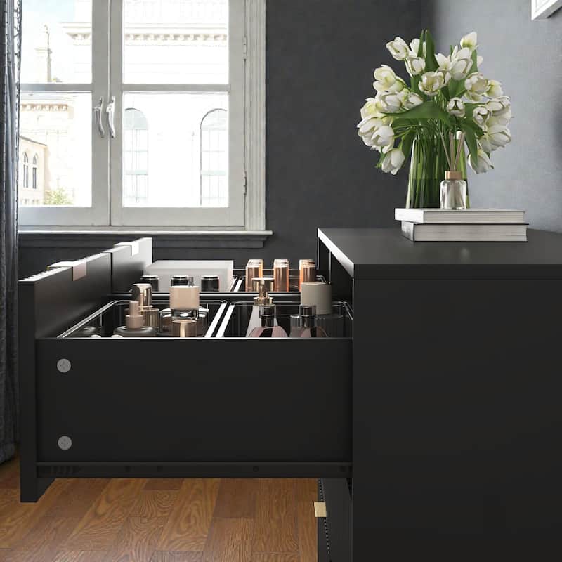 Modern 6 Drawer Dresser with Wavy Drawer Fronts, Large Chest of Drawers Storage Cabinet for Bedroom Living Room