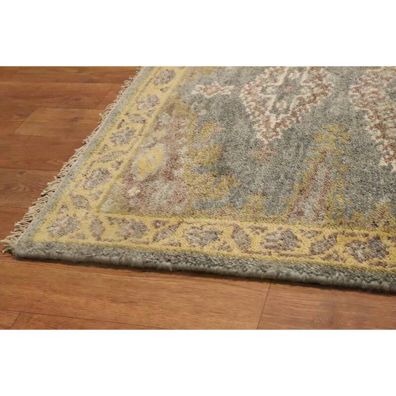 Hand Knotted Oriental 100% Wool Carpet Traditional Geometric Greys & Charcoal Viss Runner Rug - 9' 10'' X 2' 7''