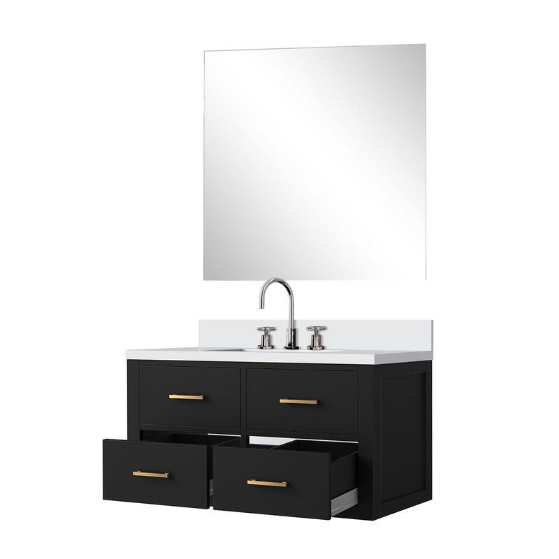 Castor Bath Vanity with Quartz Top, Sink, Mirror and Faucet