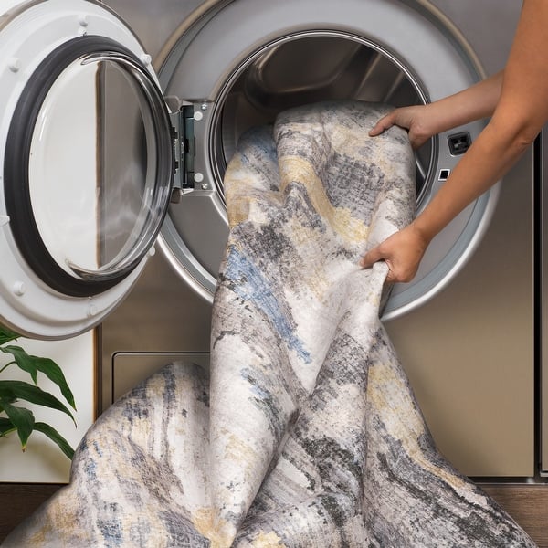 slide 2 of 17, Vista Home Marissa Washable Abstract Grey/ Blue Indoor Area Rug