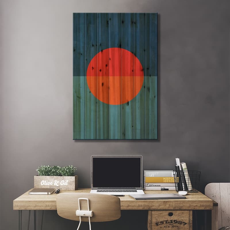 Orange Red Blue Sun Print On Wood by EmcDesignLab - Multi-Color