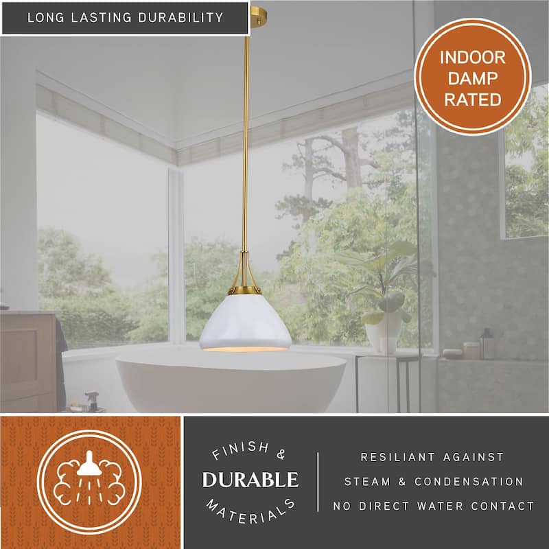 Dayna 1L White and Brass Contemporary Pendant Light with Metal Shade - 10-in W x 11.5-in H x 10-in D