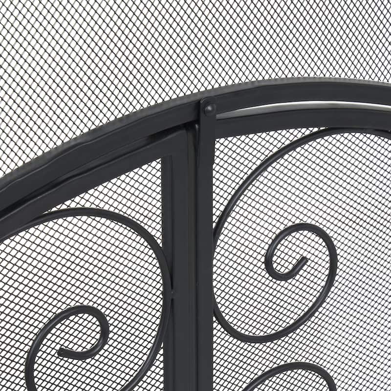 Metal Scroll Arched 1 Panel 2 Door Fireplace Screen with Mesh Backing - Black - Roche River Decor