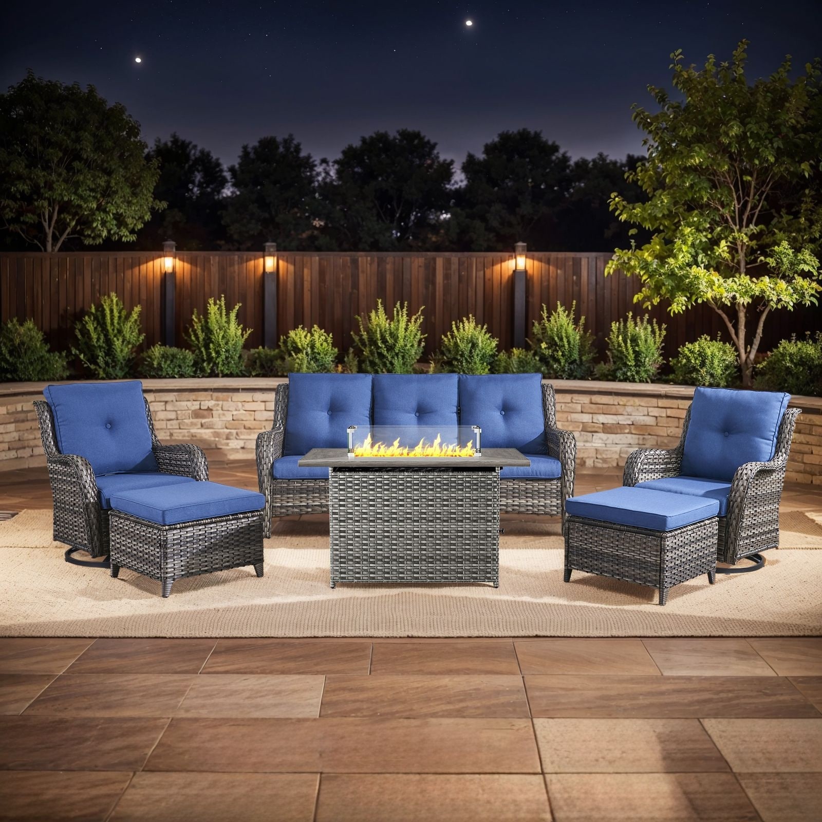 Fire Pit Table with Patio Glider Chairs Sofa Chairs Set