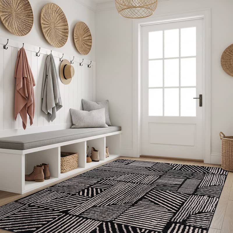 World Rug Gallery Contemporary Boho Stripes Black Area Rug
