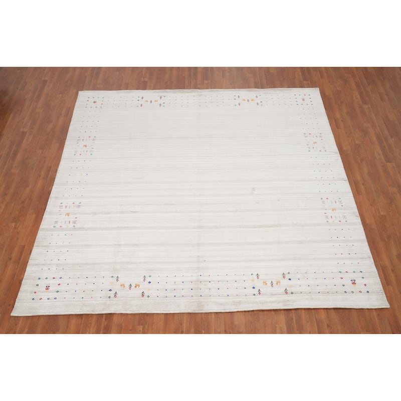 Hand Knotted Oriental Viscose Silk Carpet Tribal Animal Pictorial Beige & Ivories Gabbeh Area Rug - 9' 10'' X 10' 2''