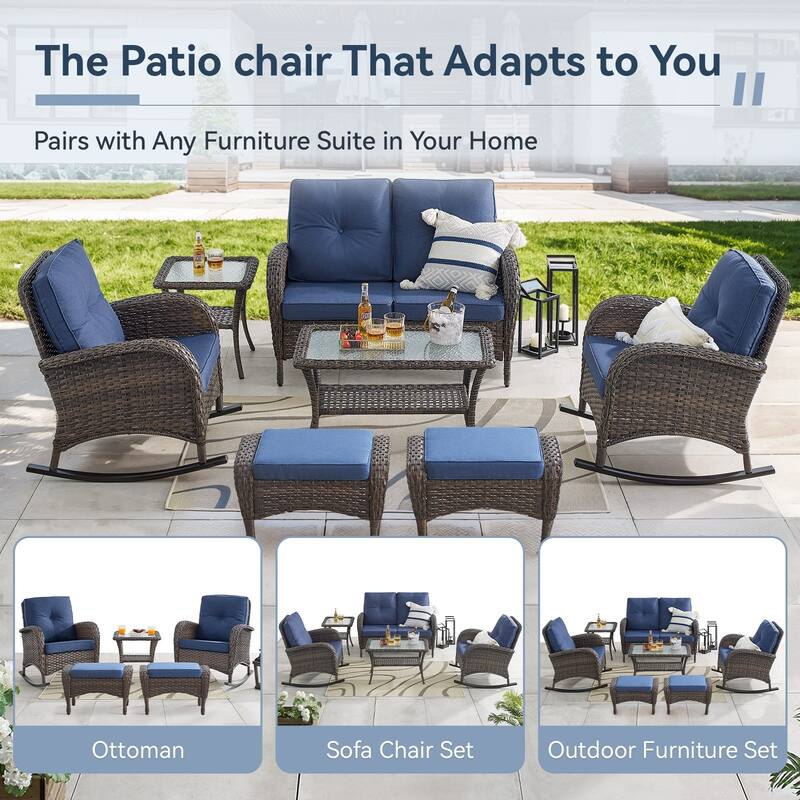 Gymojoy Patio Furniture Set PE Wicker Rocking Chairs & Side Table