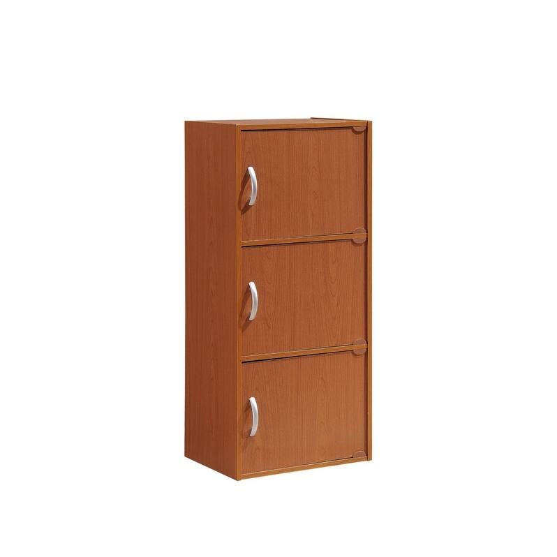 Hodedah 3-Shelf, 3-Door Bookcase - Cherry