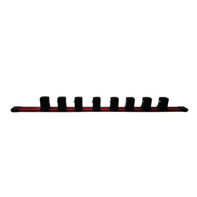 Industro 3/4" Drive Aluminum Socket Holder Organizer - 432mm Red Rail with 8 Piece Black Clips