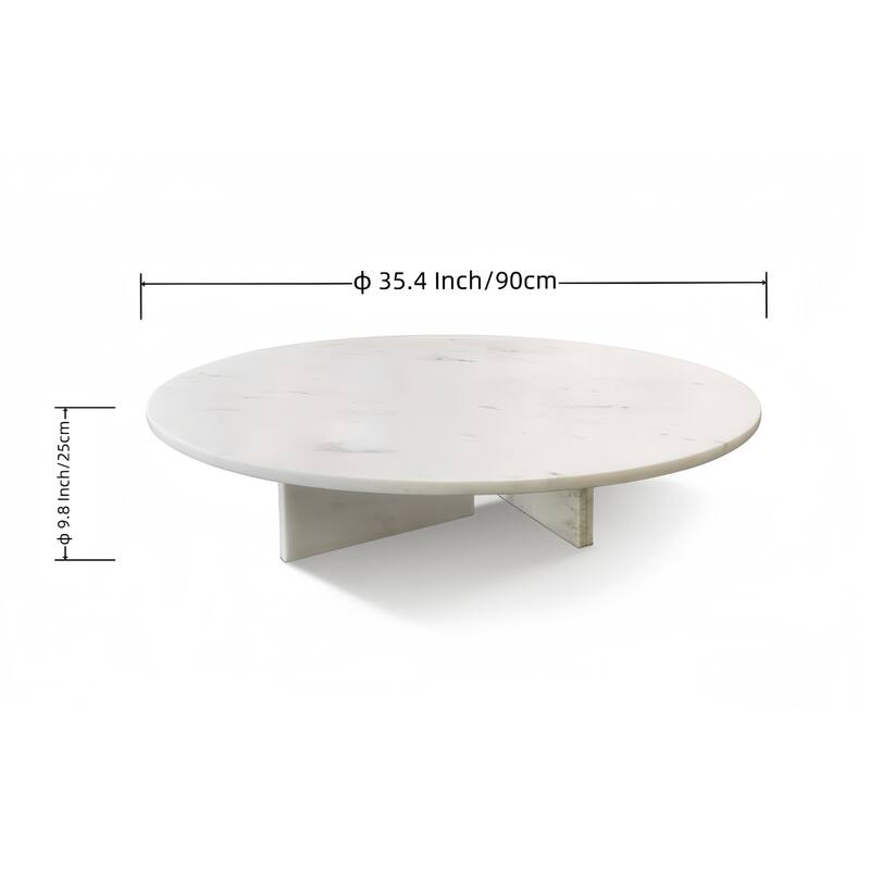 Roomfitters Round Marble Coffee Table, Natural Stone Living Room Table, Solid Marble Low Profile Design
