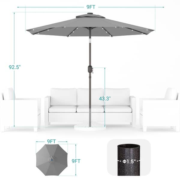 dimension image slide 0 of 9, BONOSUKI LED Patio 9Ft Market Umbrella,Outside Deck Table Umbrella
