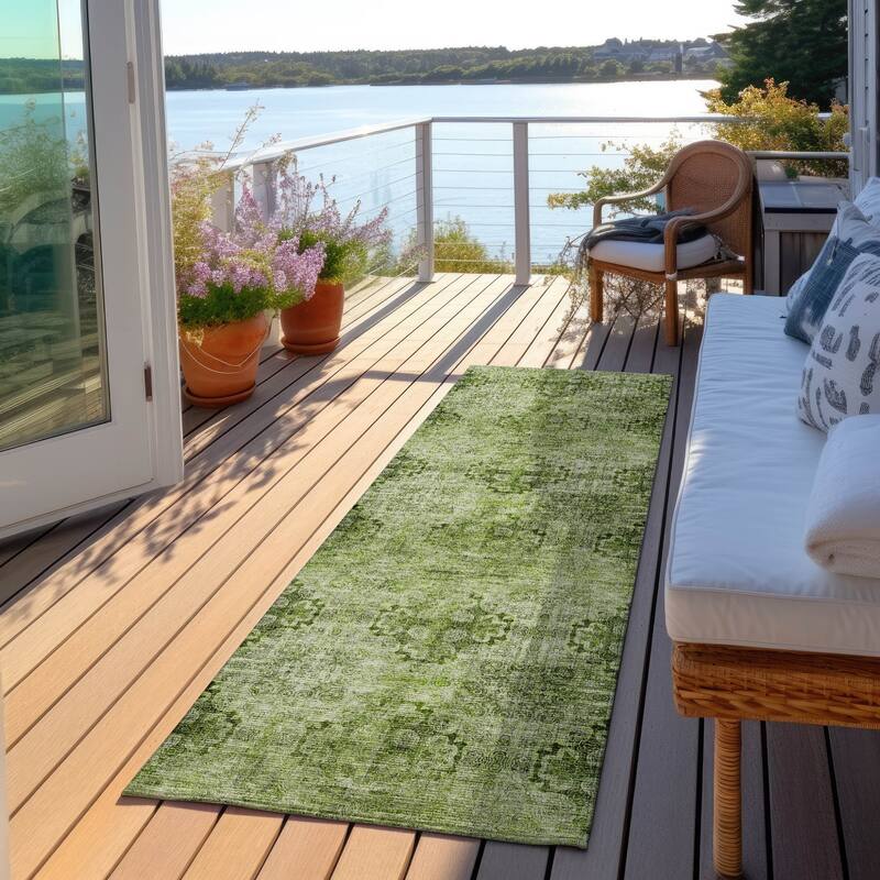 Almoro Graceful Floral Weather Resistant Timeless Fusion Runner Outdoor Rug