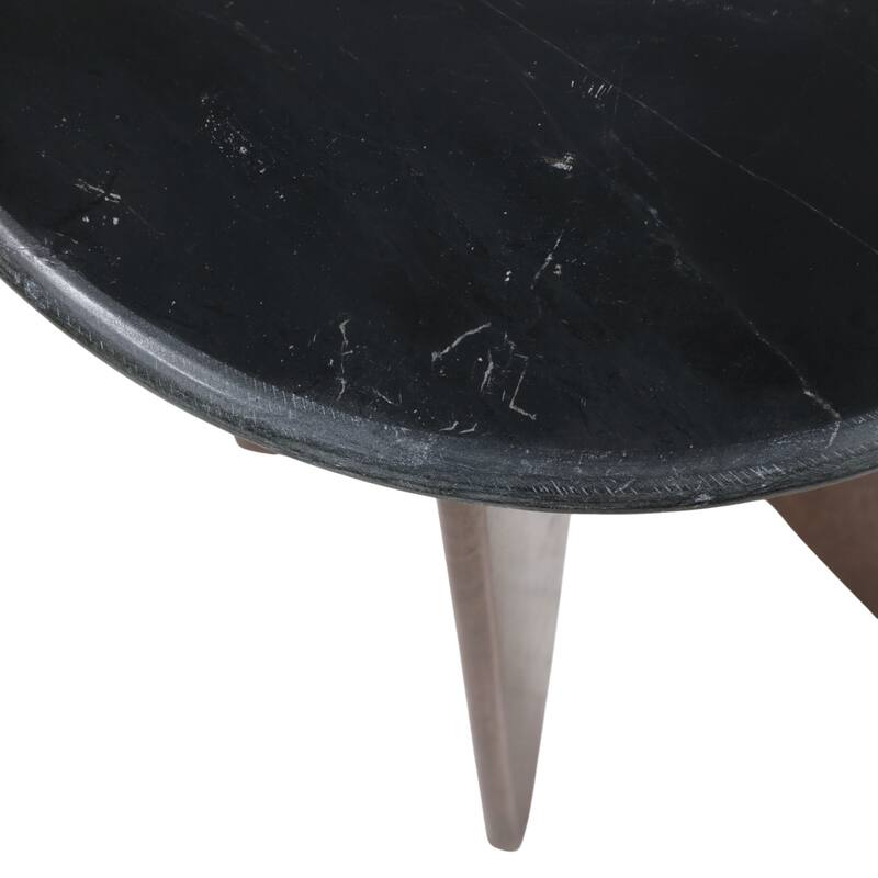 Contemporary Round Pedestal Stone Top Accent Table - 24"