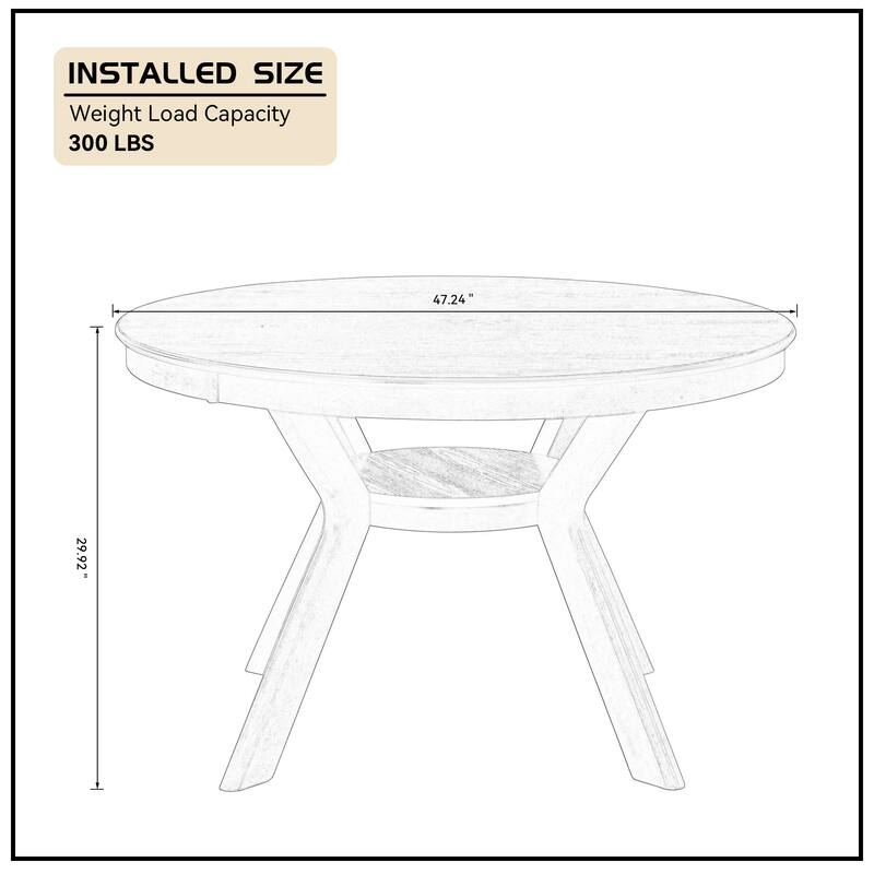 5 Pieces Set Mid-century Modern 47 in Round Rubber Wood Dining Table with Pedestal Base for 4-6 People