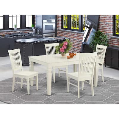HomeStock 5-Piece Rectangle Buttermilk & Cherry Finish Solid Wood Top Dining table with 4 Chairs with Lattice Back