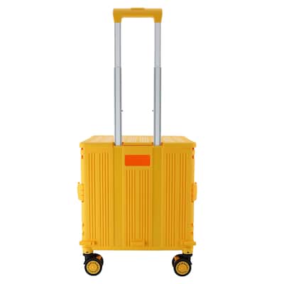 Jiallo Foldable Utility Crate with 360° Spinner Wheels & Telescopic Handle (Orange Color) - 15.75x13.77
