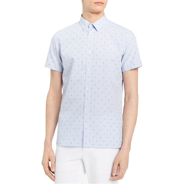 Calvin Klein Mens Colorblock Dobby Button Up Shirt, Blue, X-Small. Opens flyout.