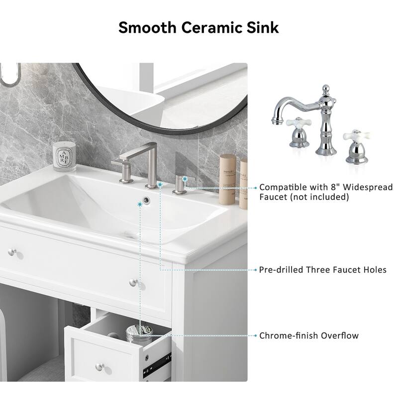 30" Freestanding Bathroom Vanity with Sink, Cabinet & Two Drawers, Water-Resistant Painted Finish