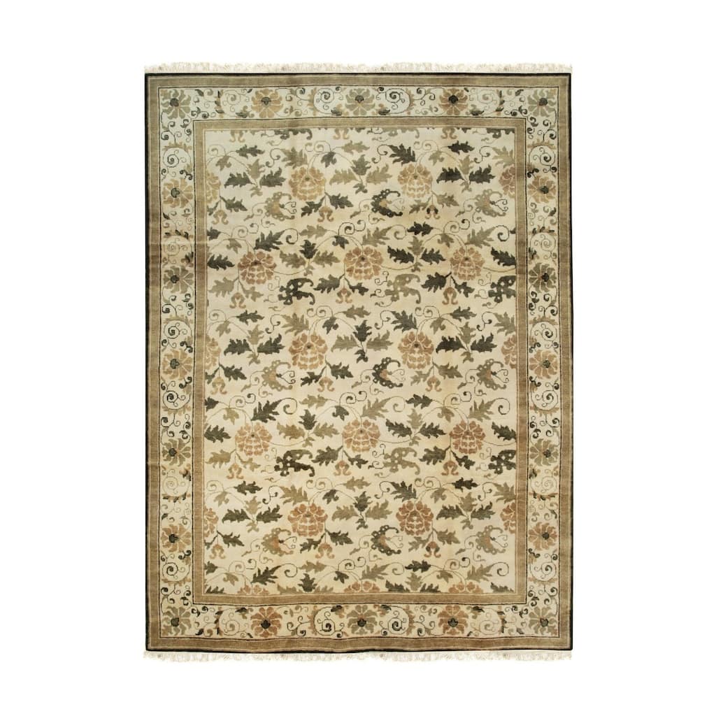 Ivory Handmade Wool Transitional Ningxia Rug, 9' x 12', Soft Wool, Hand Knotted, Elegant Subtle Design Rug - N/A