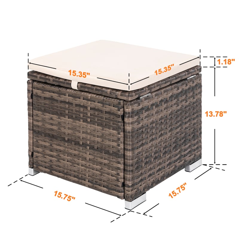 Nuu Garden Outdoor 2-Piece Wicker Ottoman with Storage and Cushion