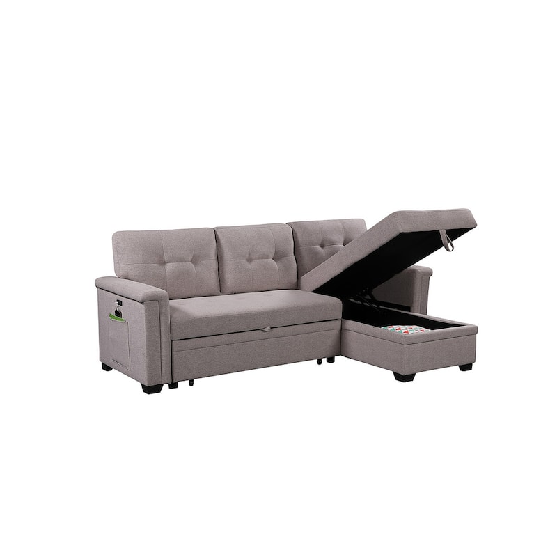 Reversible Sleeper Sectional Sofa with Storage Chaise, USB Charging Ports and Pocket