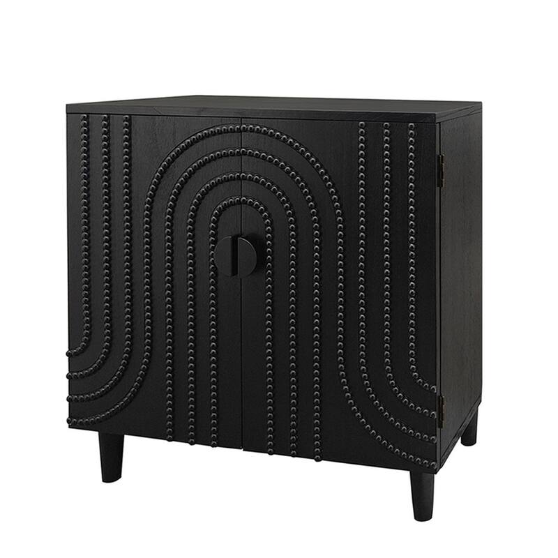 Modern Black Wood Storage Cabinet, 31in Accent Cabinet with Embossed Door for Living Room, Bedroom, or Entryway