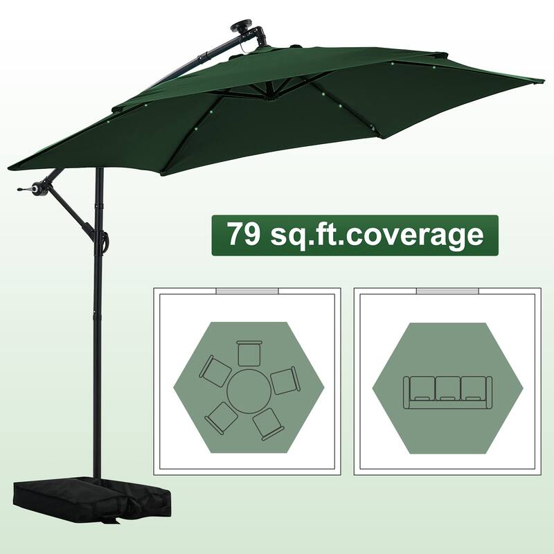 Ainfox 10 ft. Patio Offset Solar LED Umbrellas Cantilever Outside Umbrellas with Base