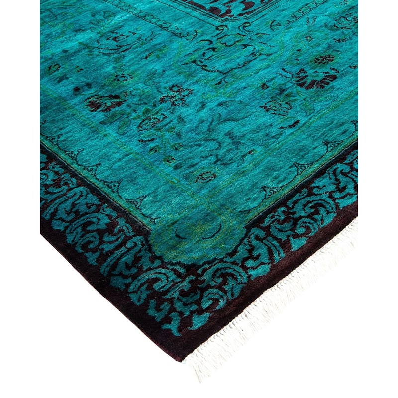 Overton Hand Knotted Wool Vintage Inspired Modern Contemporary Overdyed Blue Area Rug - 8' 1" x 10' 3"