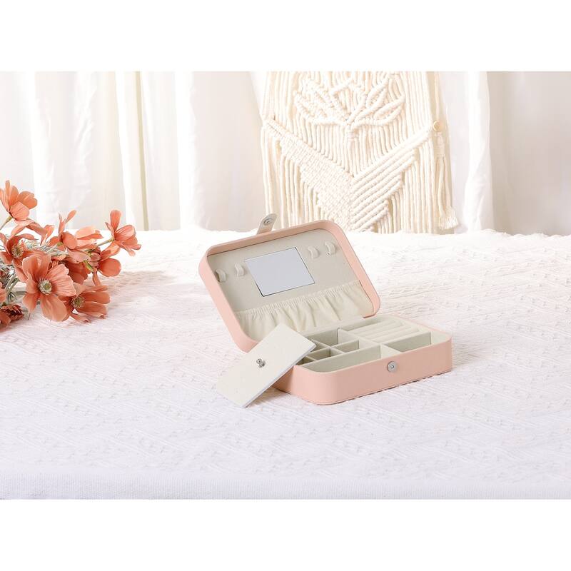 Travel Jewelry Box with Mirror for Women Girls Birthday Gifts, Portable PU Leather Jewelry Organizer Case Storage Display Holder
