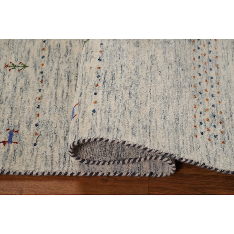 Tribal Ivory Gabbeh Oriental Area Rug Hand-Knotted Wool Carpet - 4'0" x 5'10"