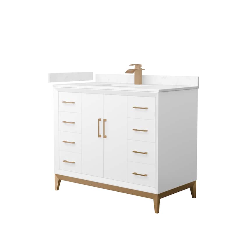 Amici Single Bathroom Vanity Set, Cultured Marble Top - 42-Inch Single - White, Bronze Trim, Carrara Cultured Marble Top