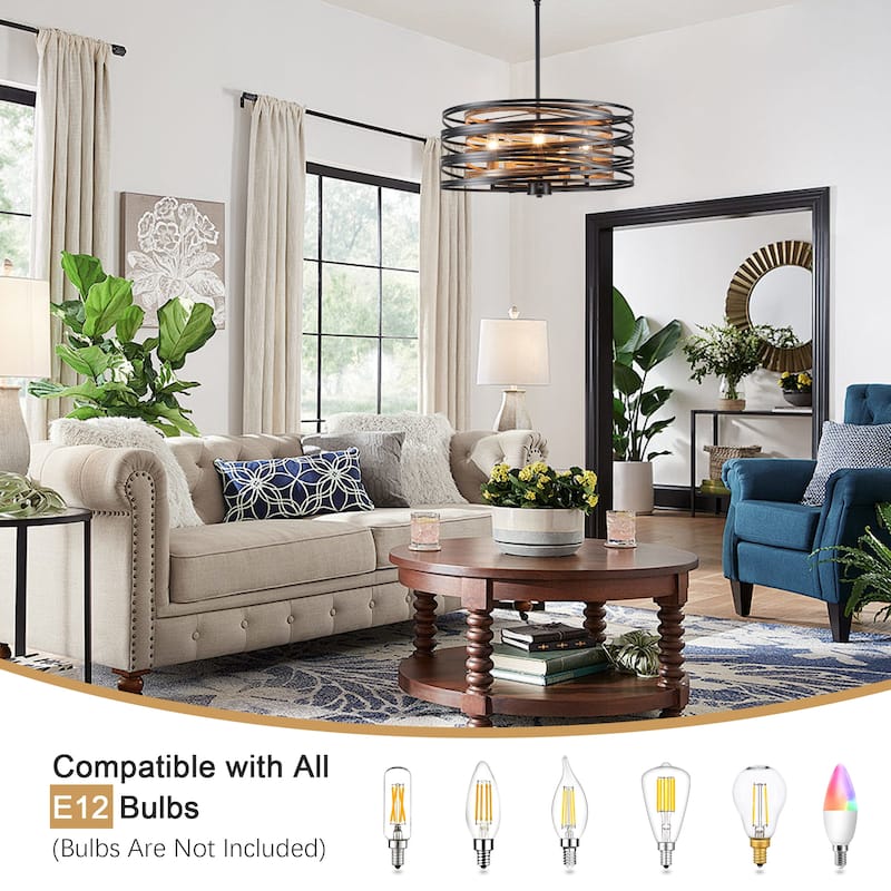 Farmhouse 5-Light Metal Drum Shape Pendant Light for Kitchen Island Entryway