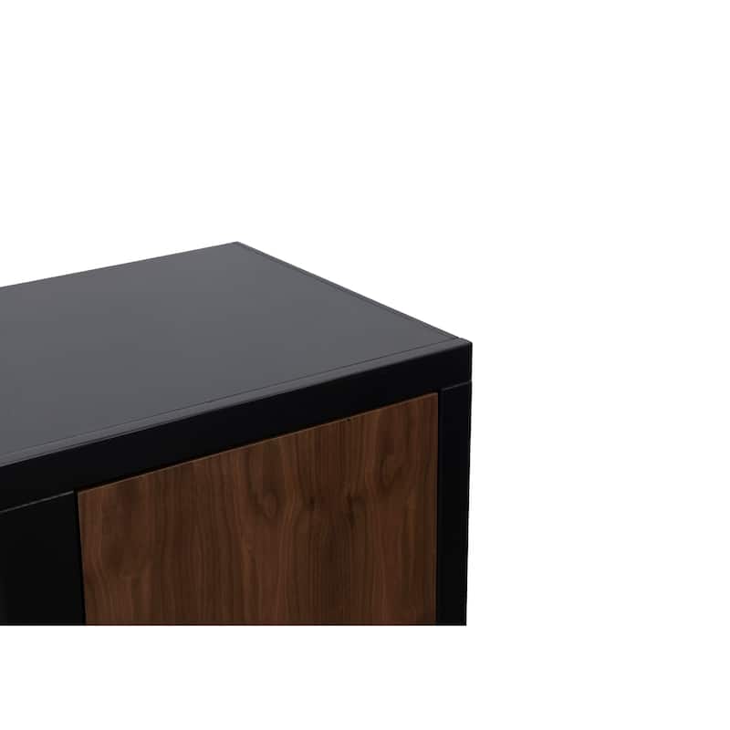 Bridgevine Home Aria 83 inch Fireplace TV Stand for TVs up to 95 inches, Minimal Assembly, Black and Walnut Finish