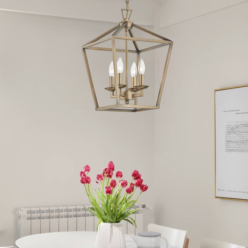 4-Light Metal Open Cage Lantern Chandelier - 12"x12"x18"