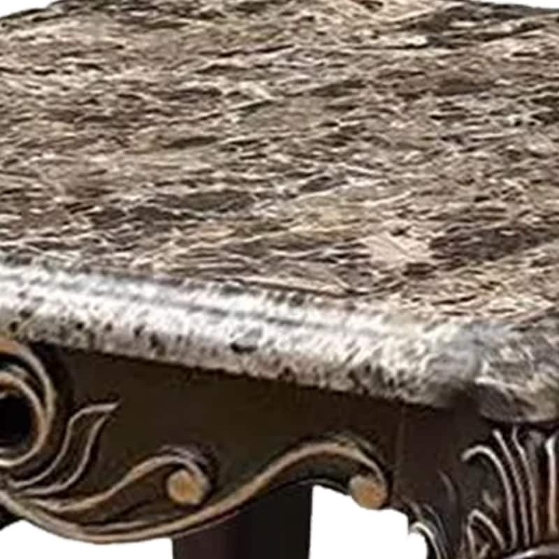 Miz Side End Table, 28 Inch, Carved Cabriole Legs, Champagne Silver