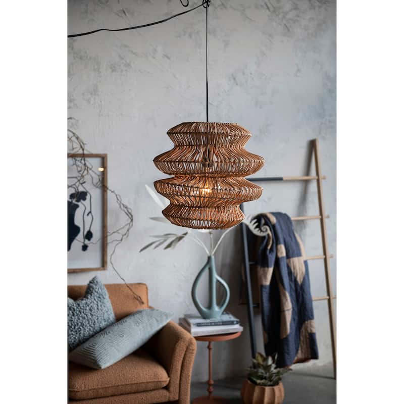 Woven Rattan Sculptural Pendant Light - 15.8"L x 15.8"W x 15.8"H