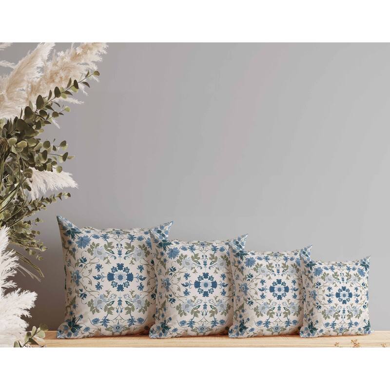 Moonlit Blossoms Indoor/Outdoor Reversible Throw Pillow Blue and Green