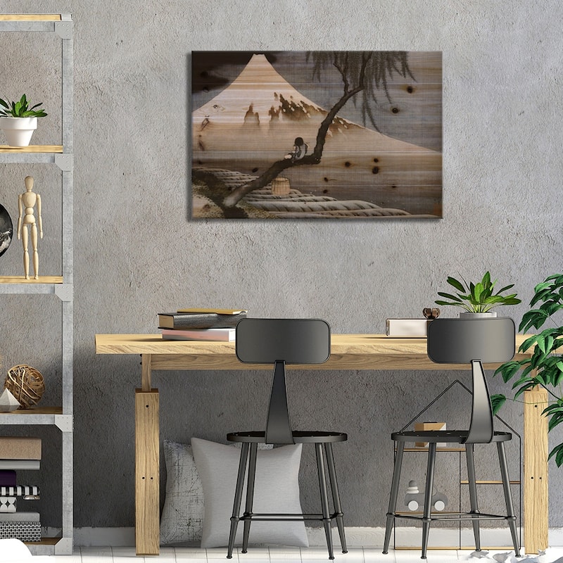 Boy on Mt Fuji Print On Wood by Katsushika Hokusai - Multi-Color