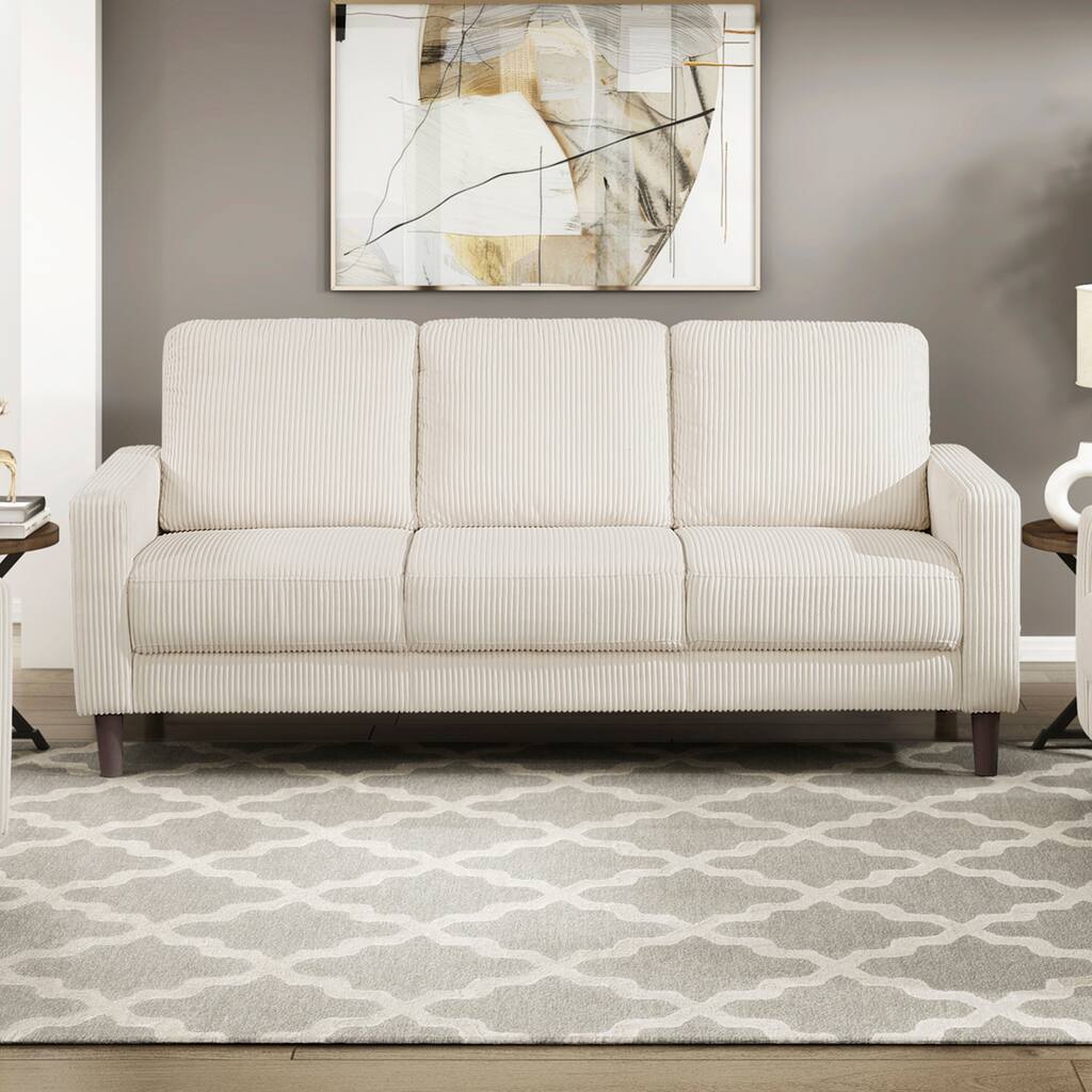 Caspian 76.5" Corduroy Living Room Sofa - Wood Finish Exposed Feet