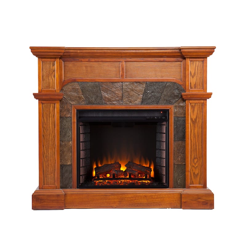 SEI Furniture August Oak Corner Electric Fireplace