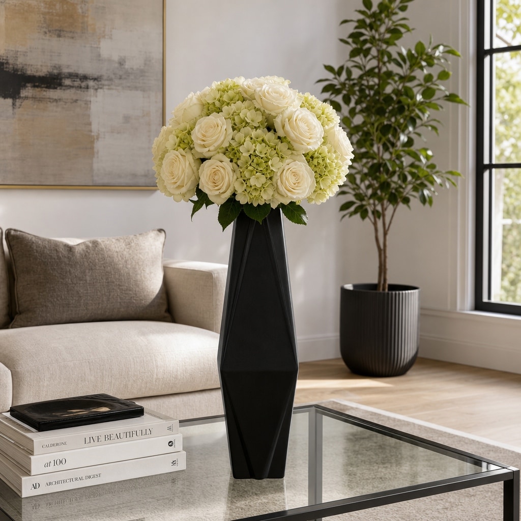 Decorative Vase - Black Ceramic Medium Sculptural, 26 in.