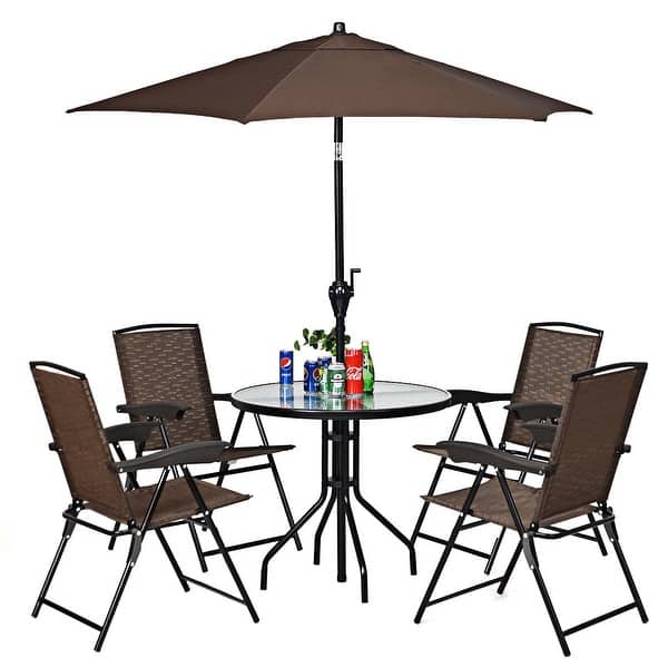 Costway 6pcs Patio Garden Furniture Set 4 Folding Chair Round Costway 6pcs Patio Garden Furniture
