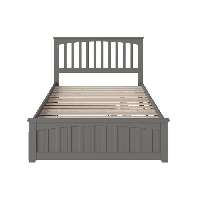 Mission Full Platform Bed with Footboard with Twin Trundle in Grey