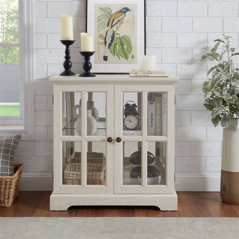 LED Glass Antique Curio Display Cabinet Showcase with Lattice Doors