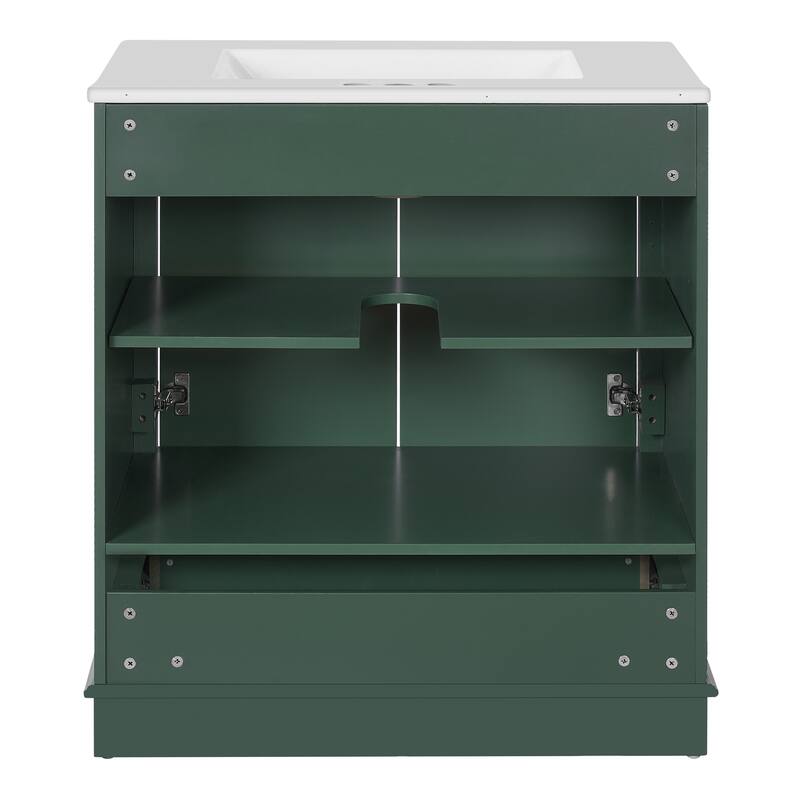 30'' Freestanding Bathroom Vanity with Single White Integrated Ceramic Sink - 30.5'' x 18.4'' x 33.9''