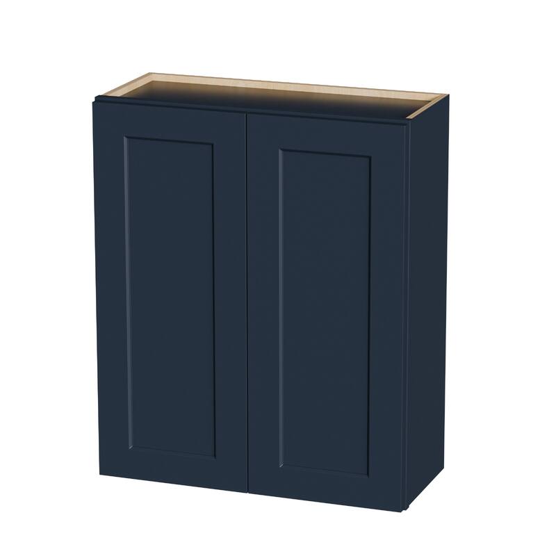 Navy Blue Shaker 30" Solid Wood Wall Cabinet, Soft Close Hinges, Adjustable Shelves, Double Door for Kitchen,Bath,Laundry