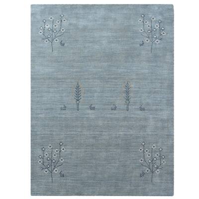 Hand Knotted Loom Wool Area Rug Contemporary Light Blue L00647 - 5'x8'